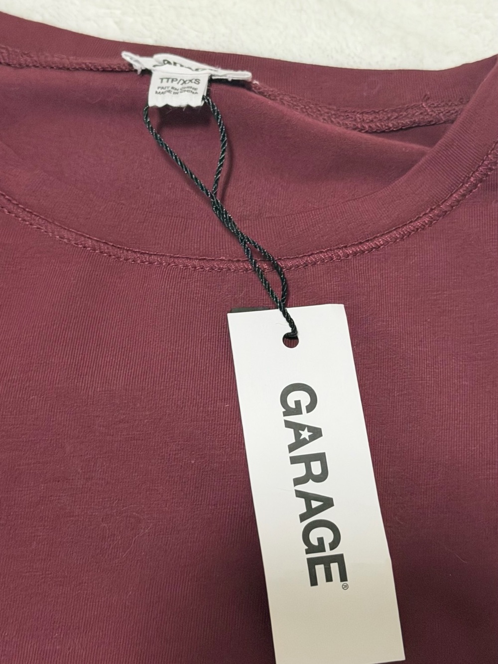 Garage Short Sleeve Crewneck Top in Burgundy